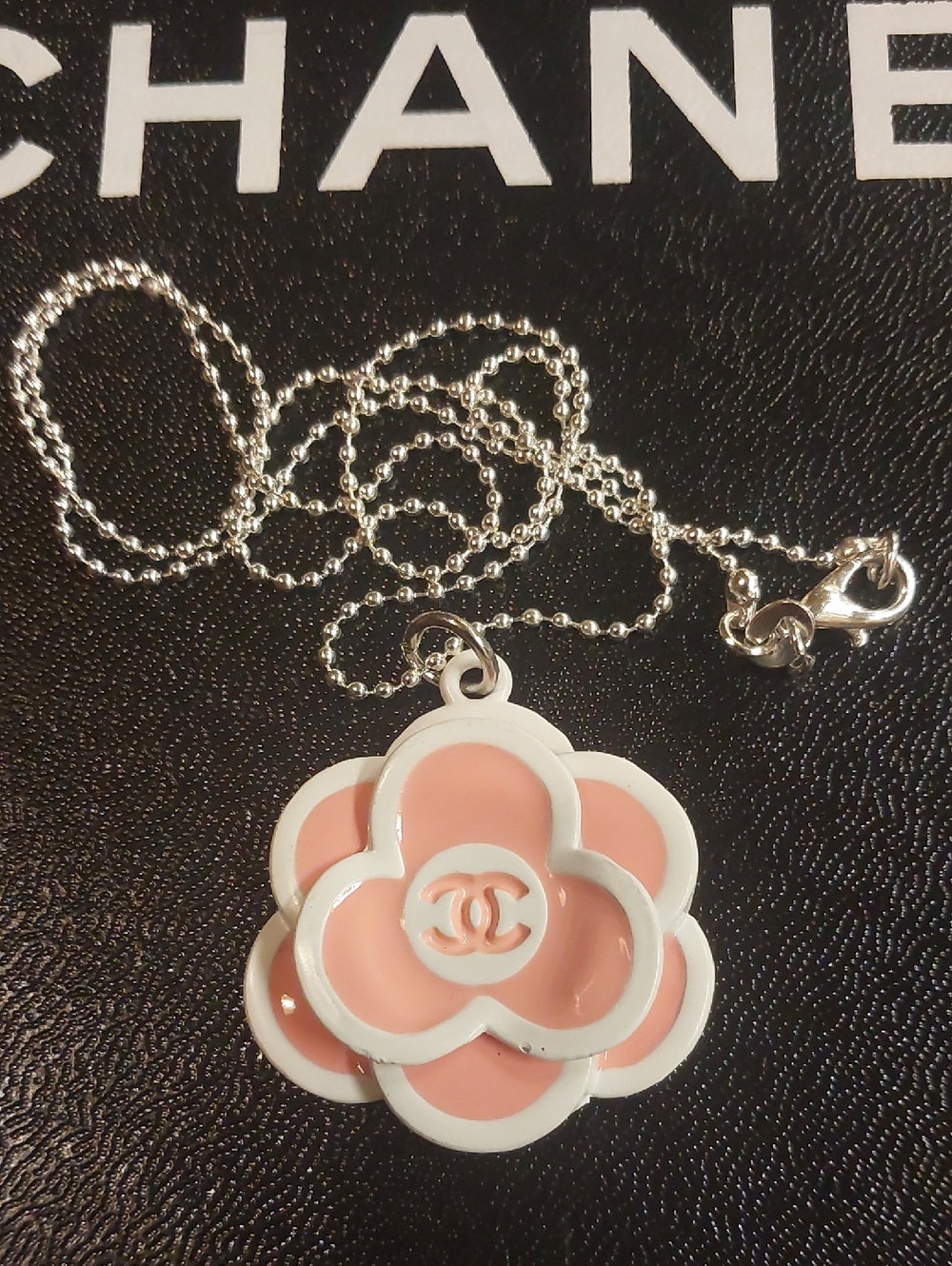 CC Pink & White Camellia Pendant Necklace on Sterling Silver Chain